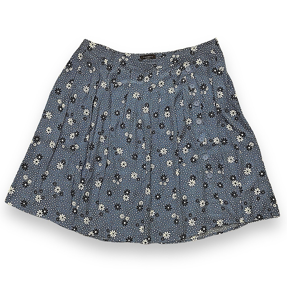 Talbots women’s petite plus size blue white floral pleated skirt button